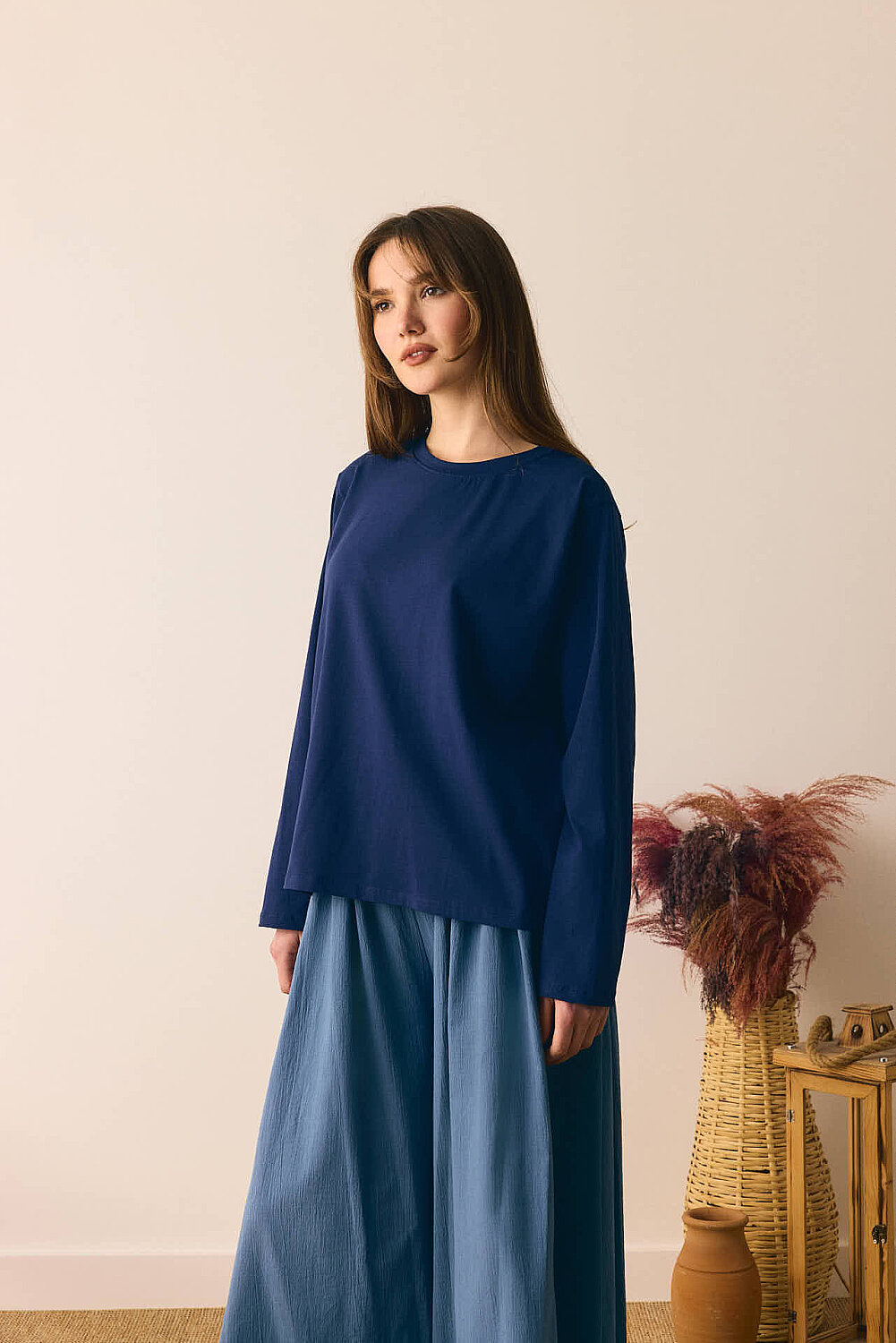 Pamuklu Uzun Kollu Tişört Lacivert - 2
