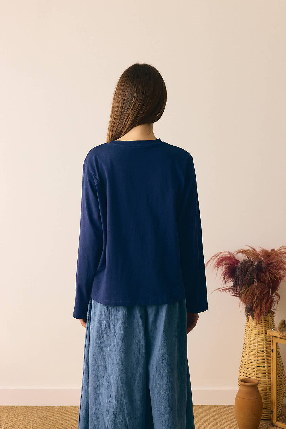 Pamuklu Uzun Kollu Tişört Lacivert - 7