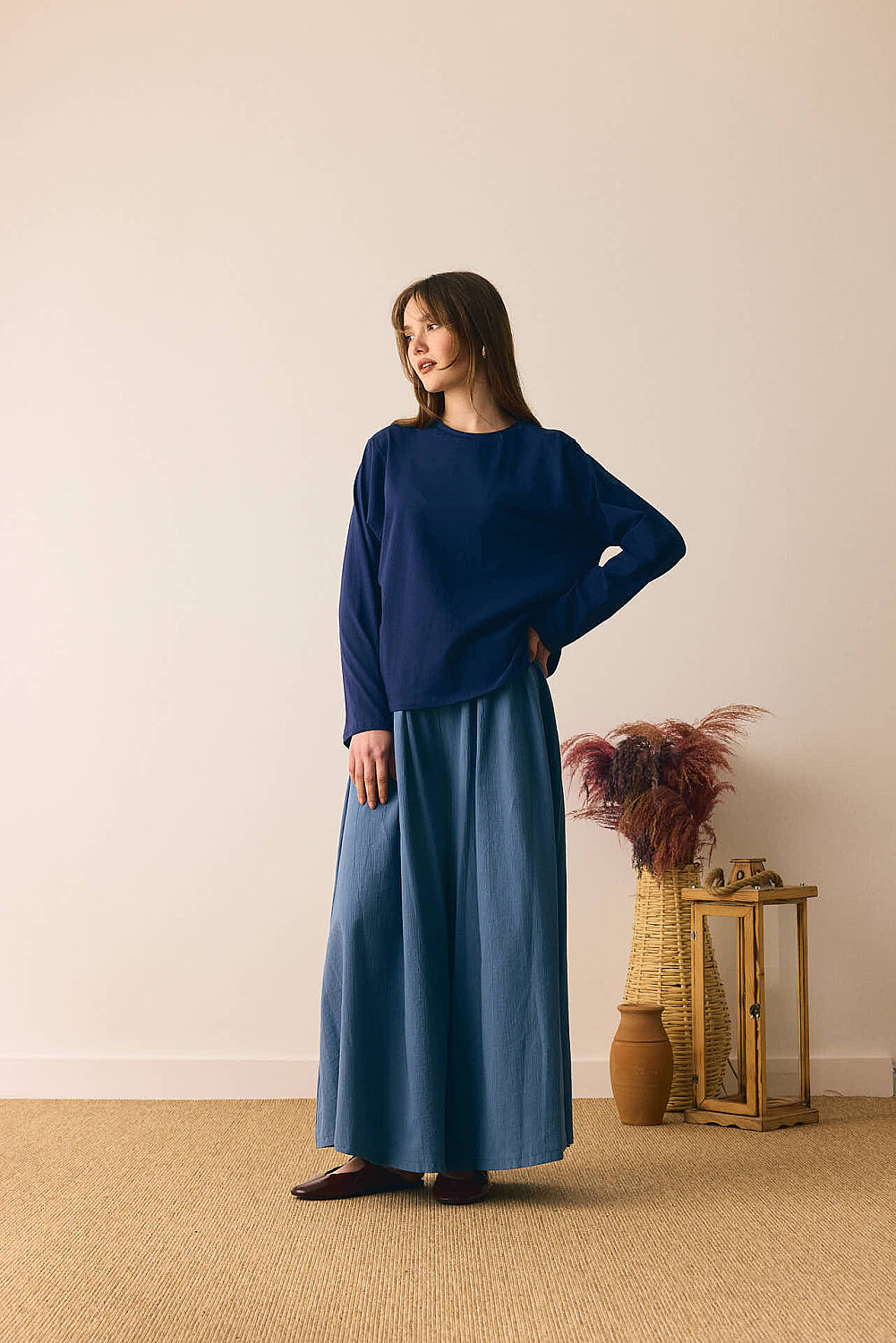 Pamuklu Uzun Kollu Tişört Lacivert - 3