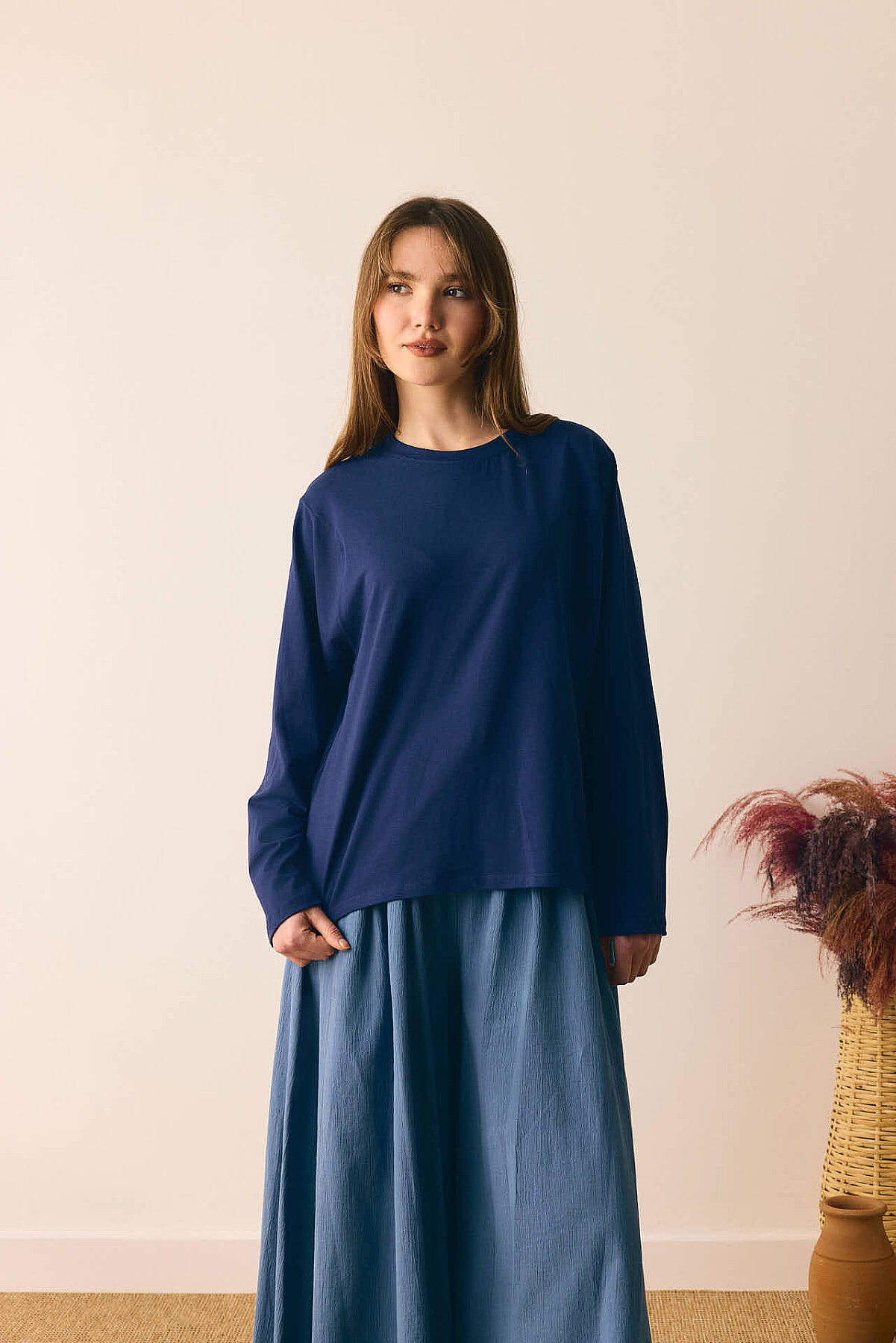 Pamuklu Uzun Kollu Tişört Lacivert