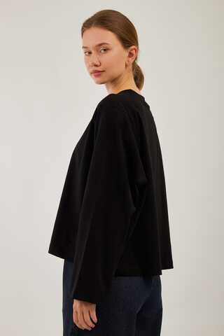 Pamuklu Uzun Kollu Tişört Siyah - 6