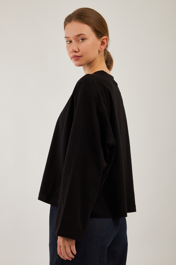 Pamuklu Uzun Kollu Tişört Siyah - 6