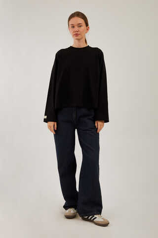 Pamuklu Uzun Kollu Tişört Siyah - 1