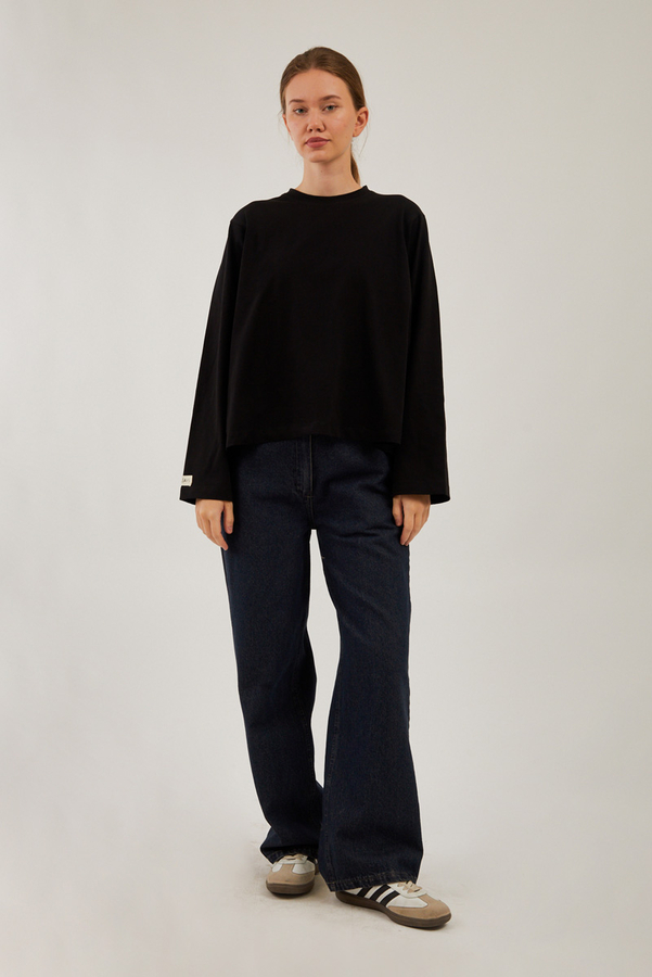 Pamuklu Uzun Kollu Tişört Siyah - 1