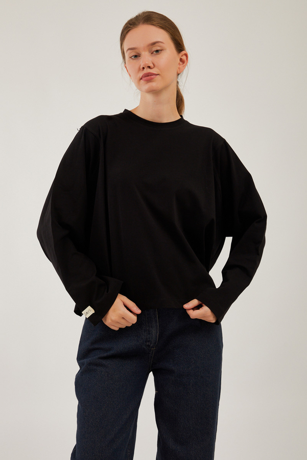 Pamuklu Uzun Kollu Tişört Siyah - 2