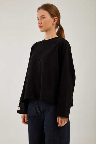 Pamuklu Uzun Kollu Tişört Siyah - 3