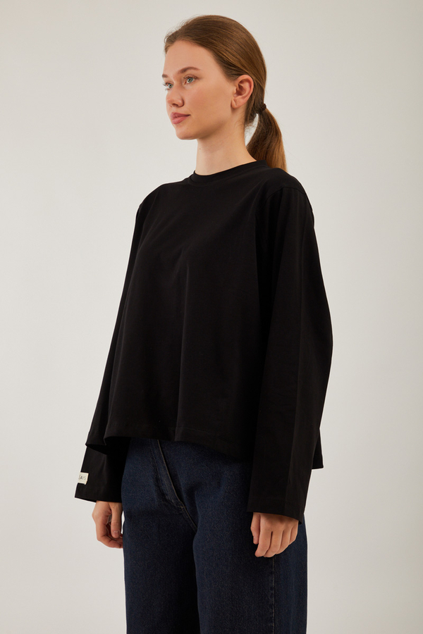 Pamuklu Uzun Kollu Tişört Siyah - 3