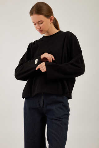 Pamuklu Uzun Kollu Tişört Siyah - 4