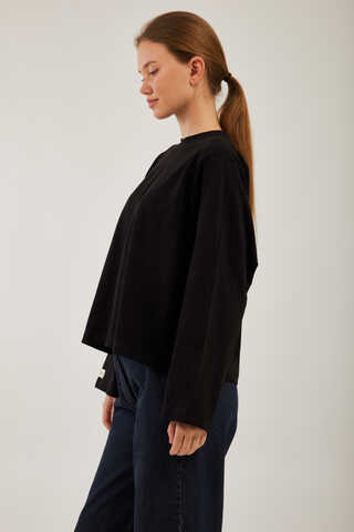 Pamuklu Uzun Kollu Tişört Siyah - 5