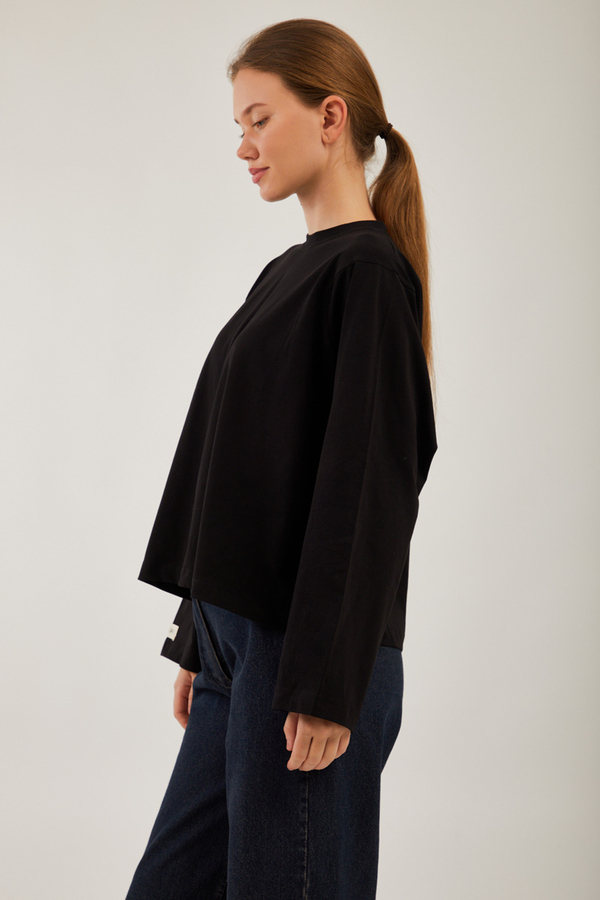 Pamuklu Uzun Kollu Tişört Siyah - 5