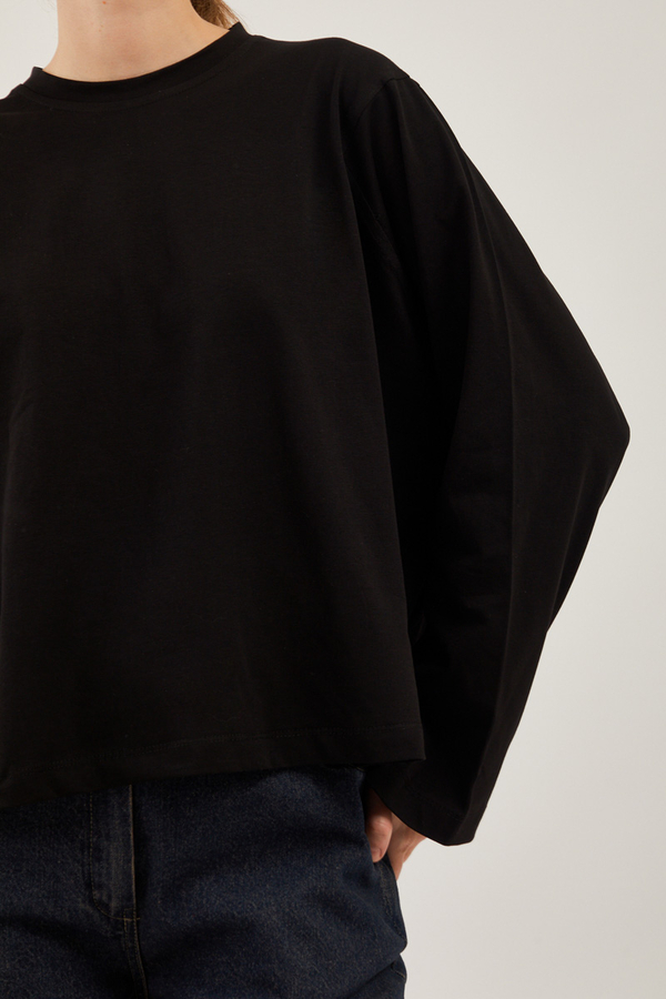 Pamuklu Uzun Kollu Tişört Siyah - 7