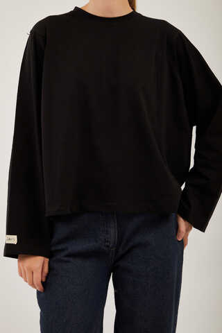 Pamuklu Uzun Kollu Tişört Siyah - 8