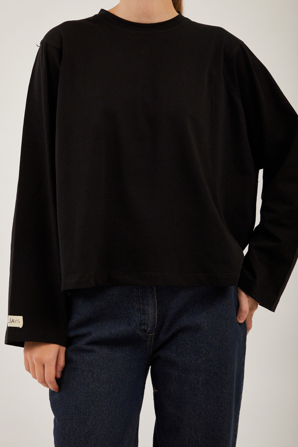 Pamuklu Uzun Kollu Tişört Siyah - 8