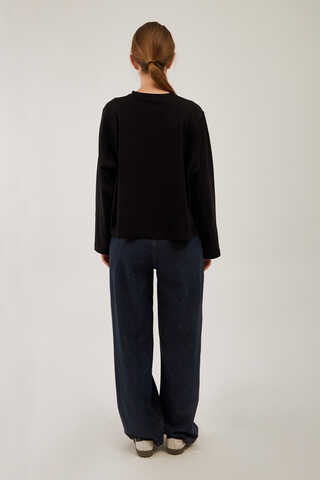 Pamuklu Uzun Kollu Tişört Siyah - 9