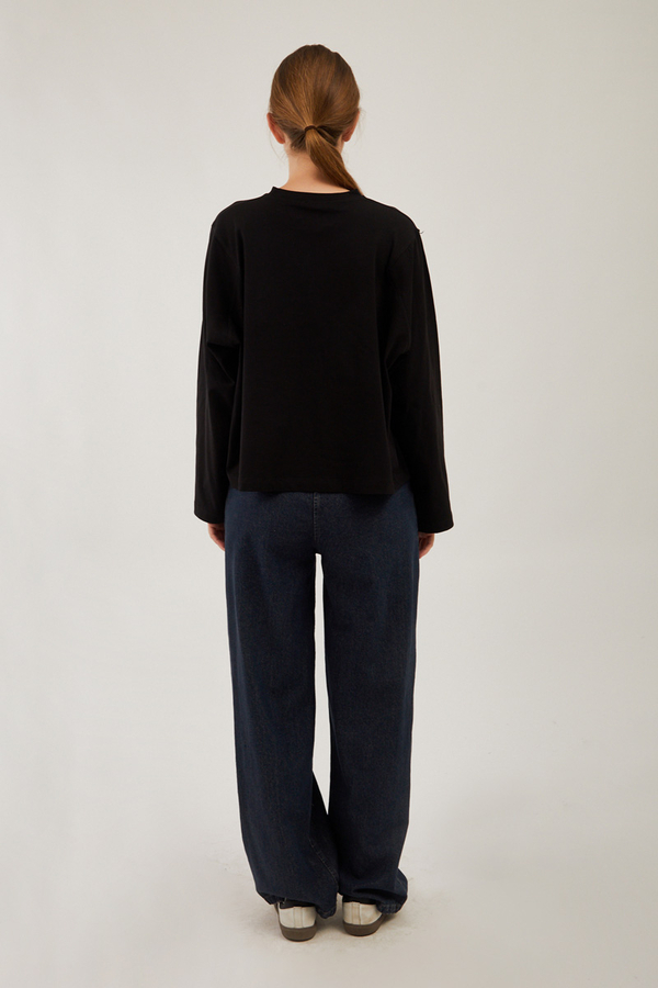 Pamuklu Uzun Kollu Tişört Siyah - 9