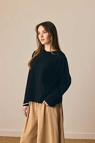 Pamuklu Uzun Kollu Tişört Siyah - 1