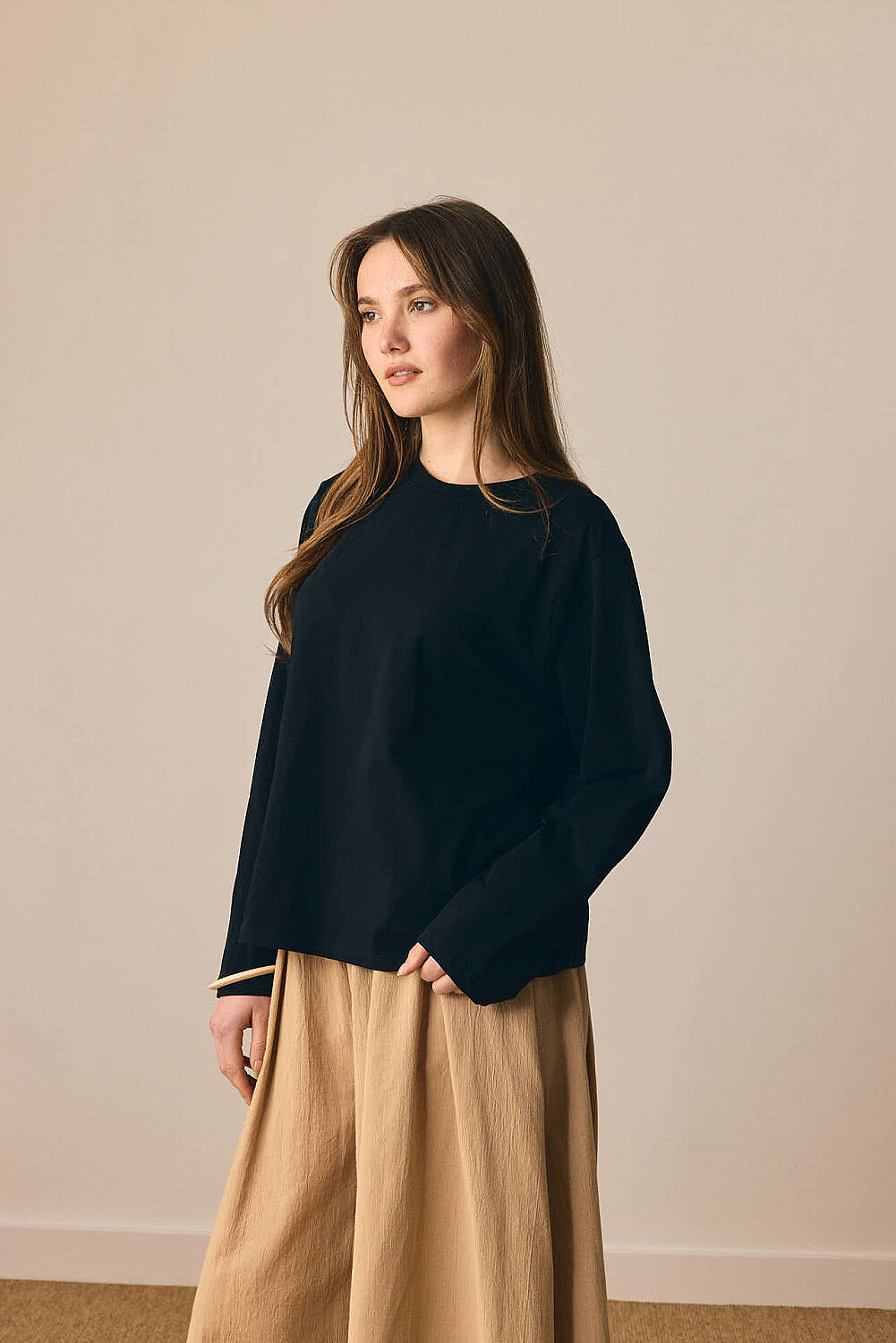 Pamuklu Uzun Kollu Tişört Siyah 