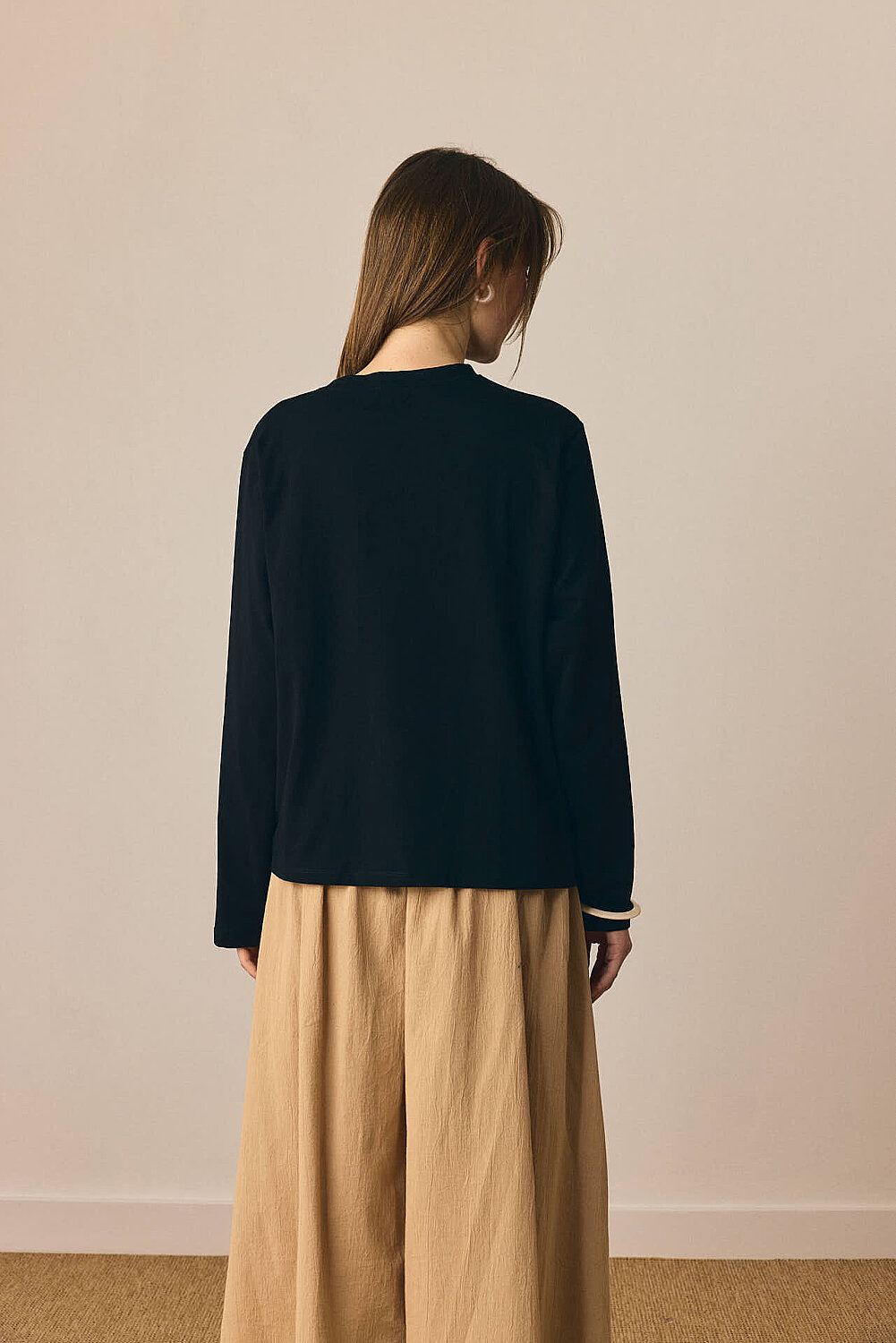 Pamuklu Uzun Kollu Tişört Siyah - 4