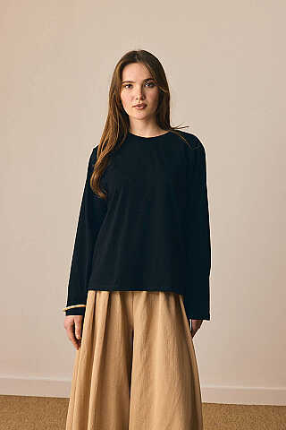 Pamuklu Uzun Kollu Tişört Siyah - 6