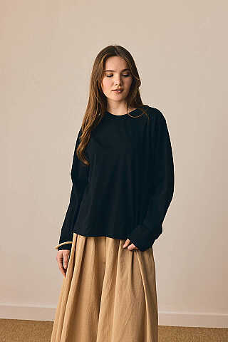 Pamuklu Uzun Kollu Tişört Siyah - 7