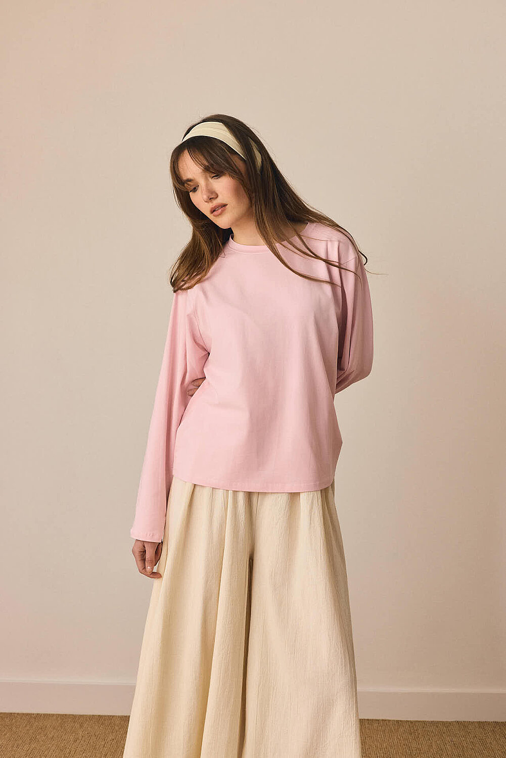 Pamuklu Uzun Kollu Tişört Toz Pembe - 2