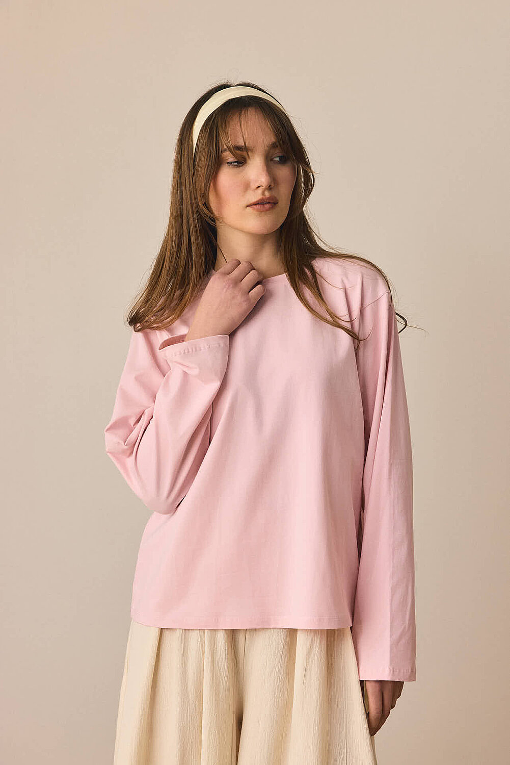 Pamuklu Uzun Kollu Tişört Toz Pembe 