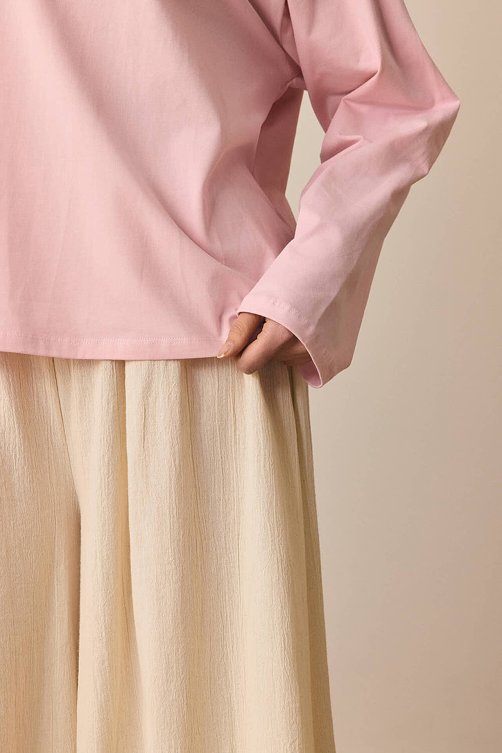 Pamuklu Uzun Kollu Tişört Toz Pembe - 3