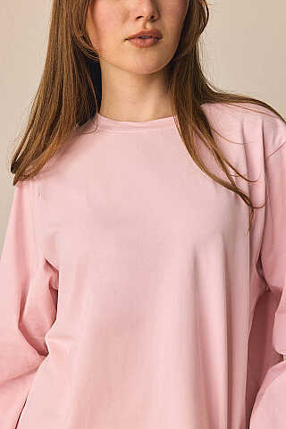 Pamuklu Uzun Kollu Tişört Toz Pembe - 4