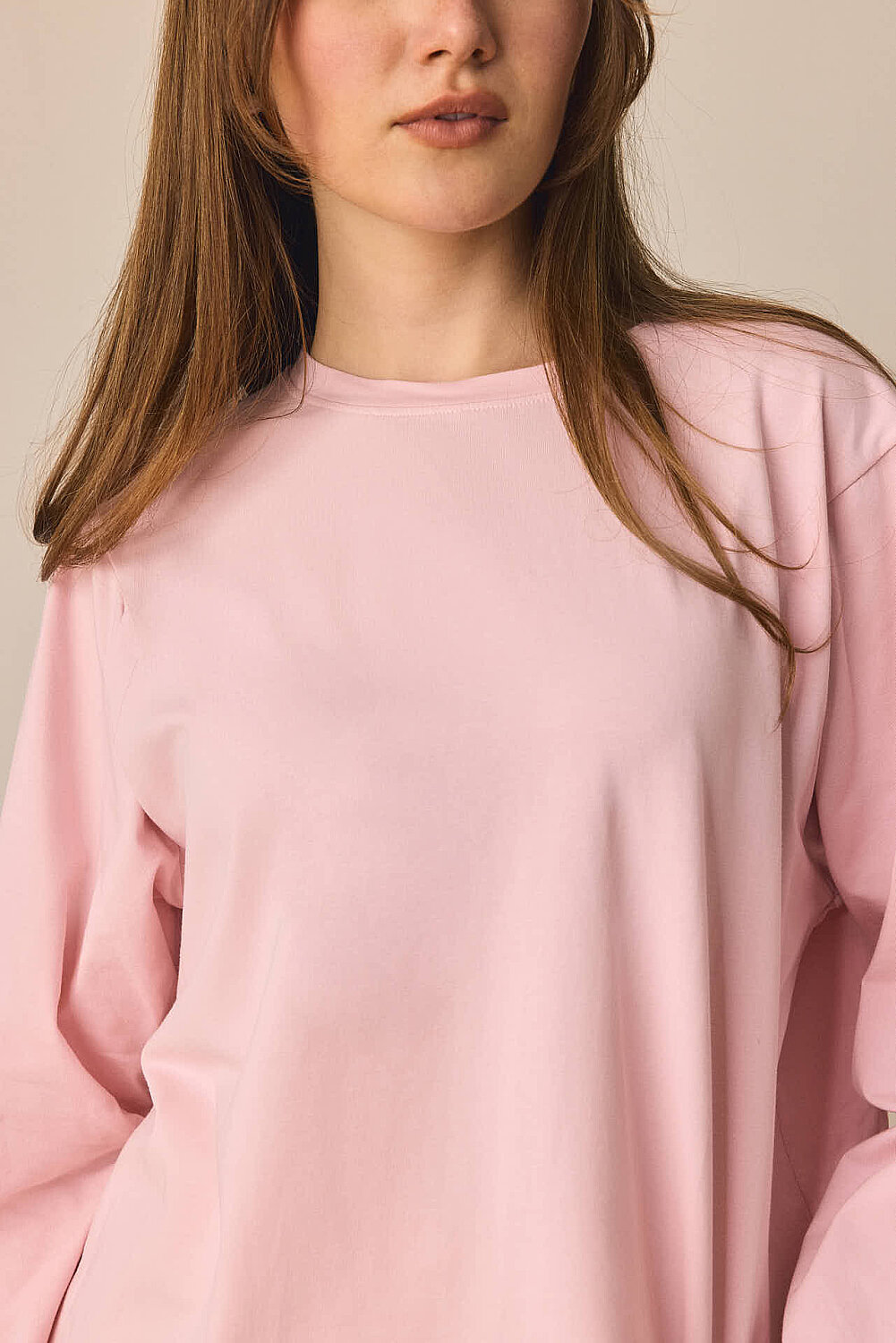 Pamuklu Uzun Kollu Tişört Toz Pembe - 4