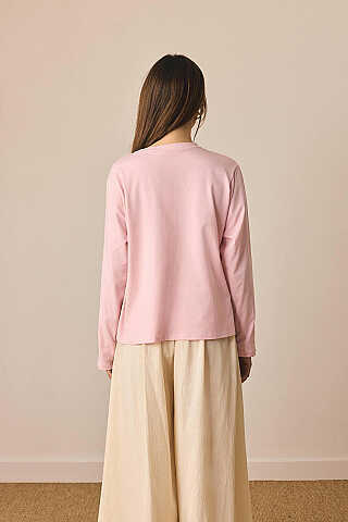 Pamuklu Uzun Kollu Tişört Toz Pembe - 6