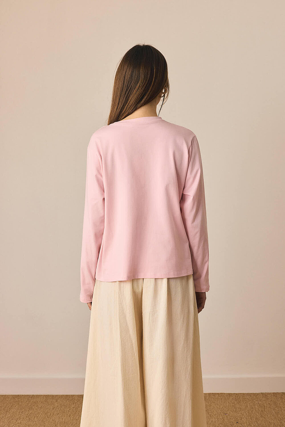 Pamuklu Uzun Kollu Tişört Toz Pembe - 6