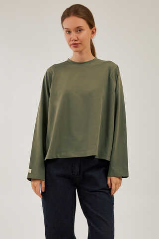 Pamuklu Uzun Kollu Tişört Yeşil - 1