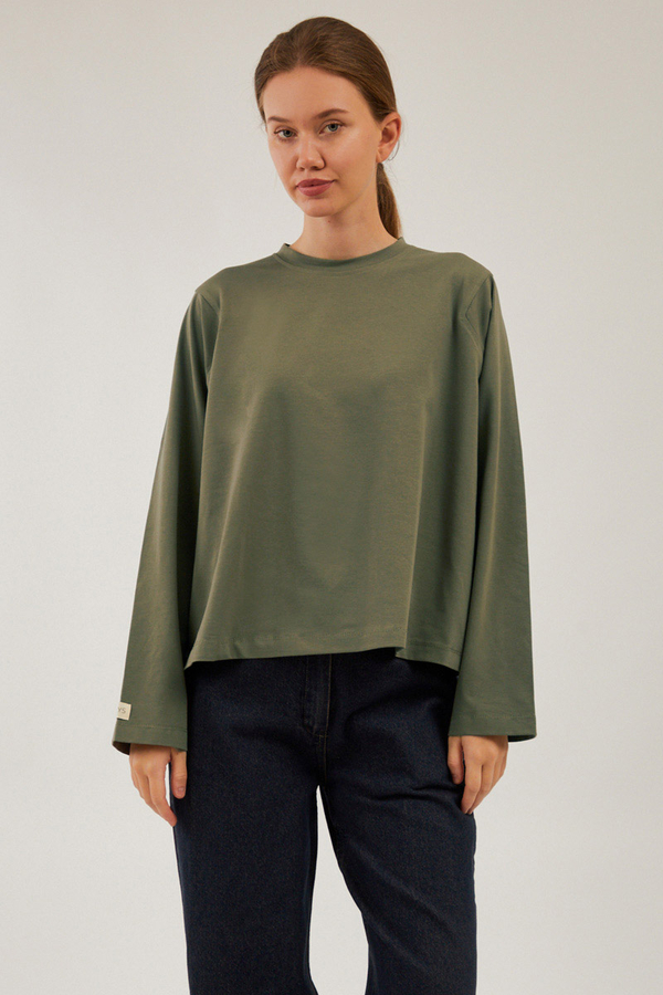 Pamuklu Uzun Kollu Tişört Yeşil - 1