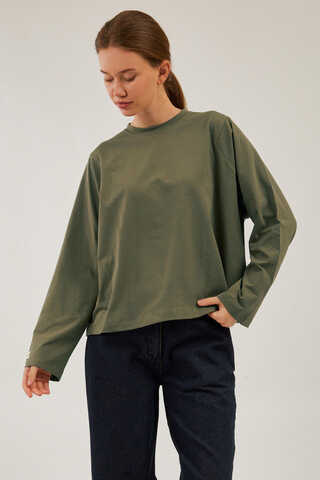 Pamuklu Uzun Kollu Tişört Yeşil - 2