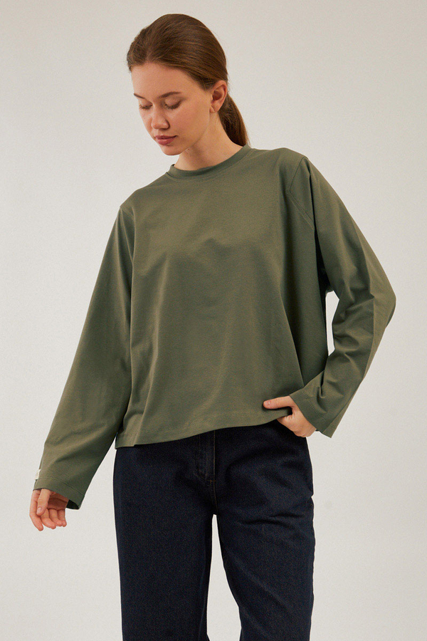 Pamuklu Uzun Kollu Tişört Yeşil - 2