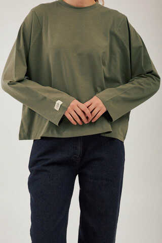 Pamuklu Uzun Kollu Tişört Yeşil - 3