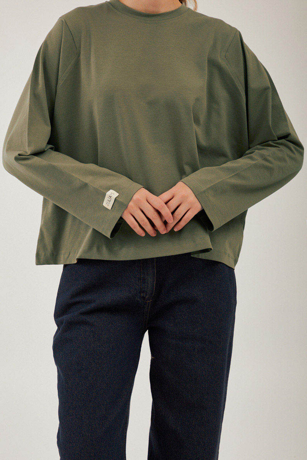 Pamuklu Uzun Kollu Tişört Yeşil - 3