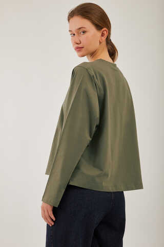 Pamuklu Uzun Kollu Tişört Yeşil - 4