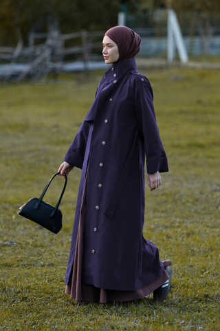 Pamuklu Yüksek Yaka Düğmeli Trençkot Lacivert - 3