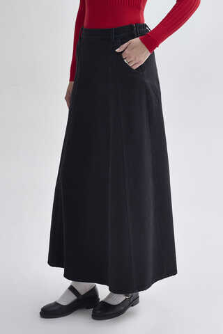 Panel Detailed Denim Skirt Black - 1