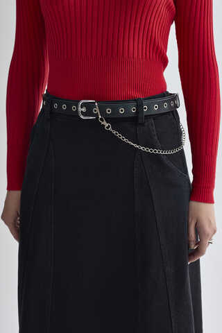 Panel Detailed Denim Skirt Black - 5