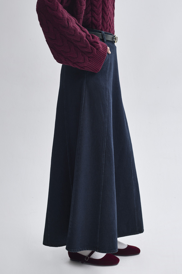 Panel Detailed Denim Skirt Dark Blue - 4