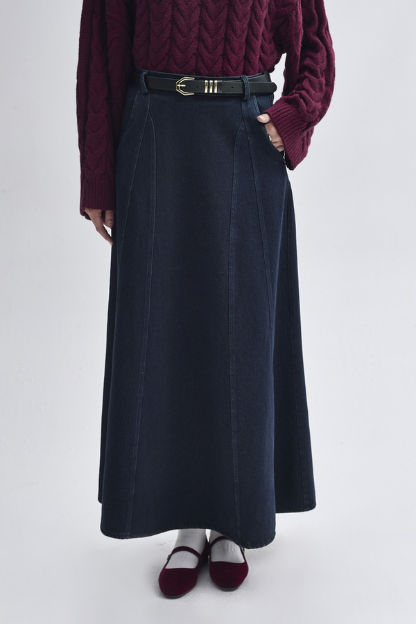 Panel Detailed Denim Skirt Dark Blue - 5