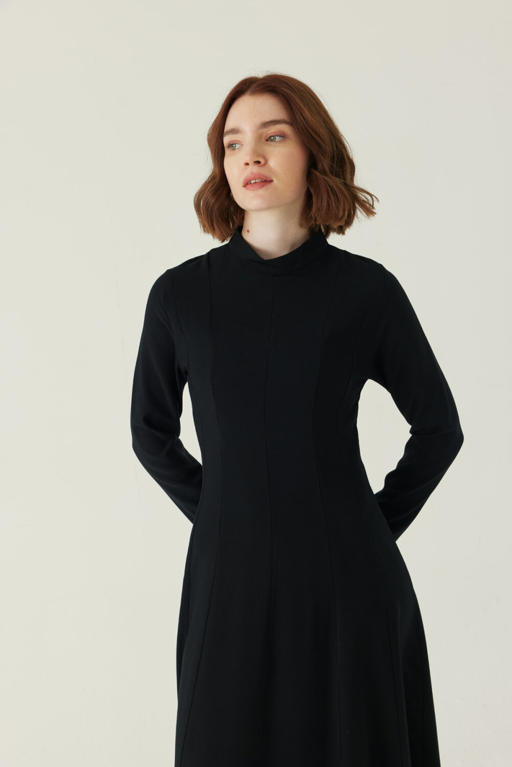 Panel Seam Tencel Dress – Black - 3