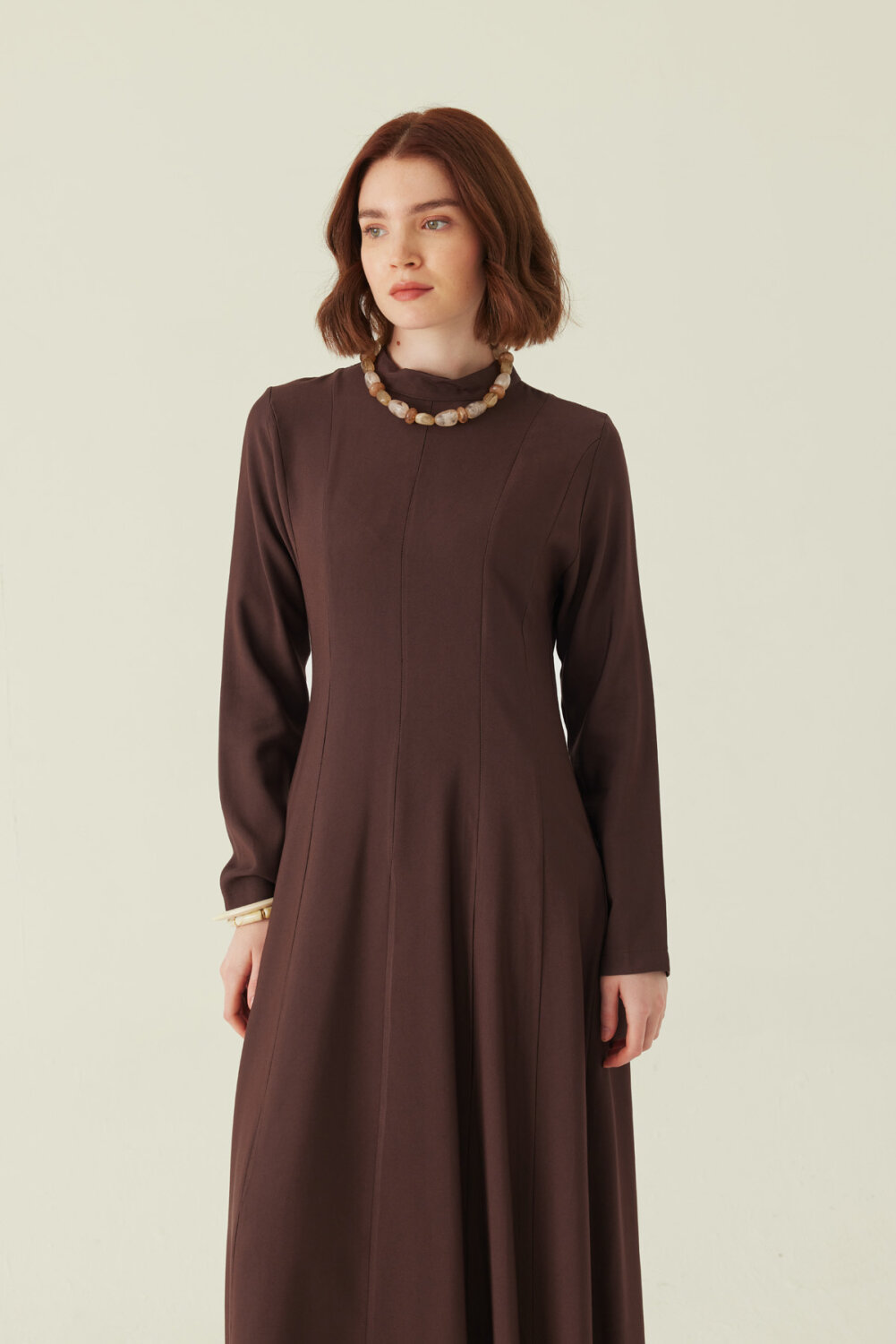 Panel Seam Tencel Dress – Brown - 2