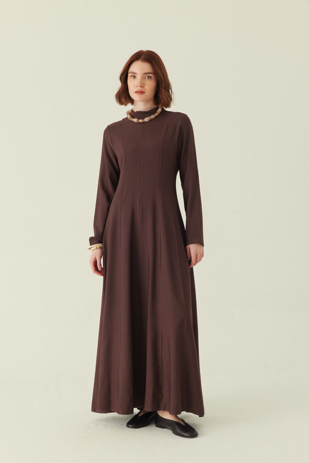 Panel Seam Tencel Dress – Brown - 4