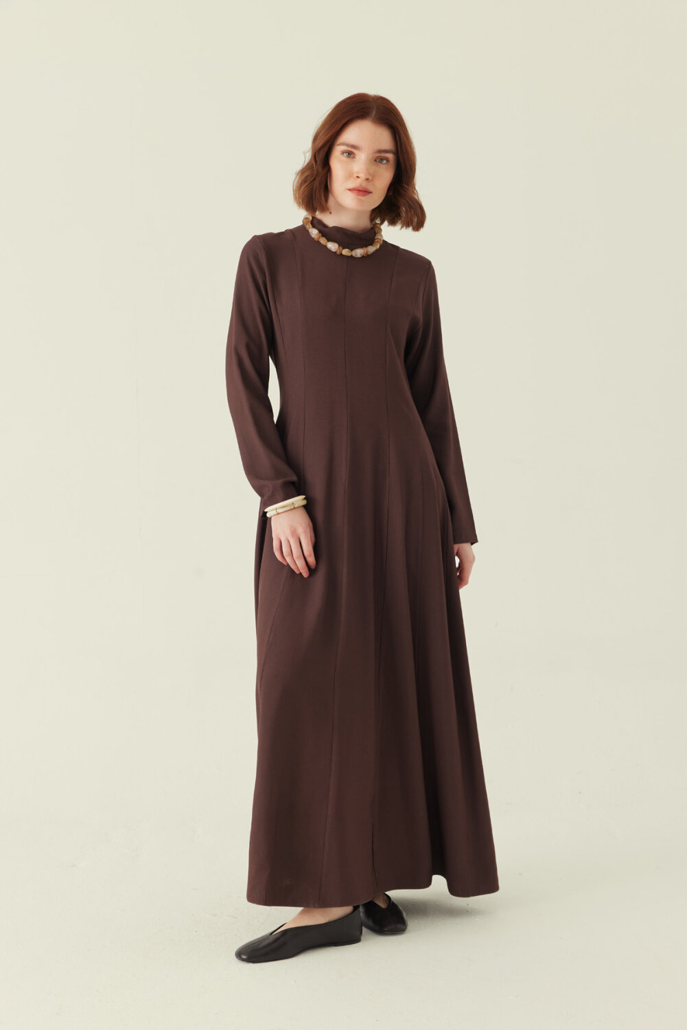 Panel Seam Tencel Dress – Brown - 5