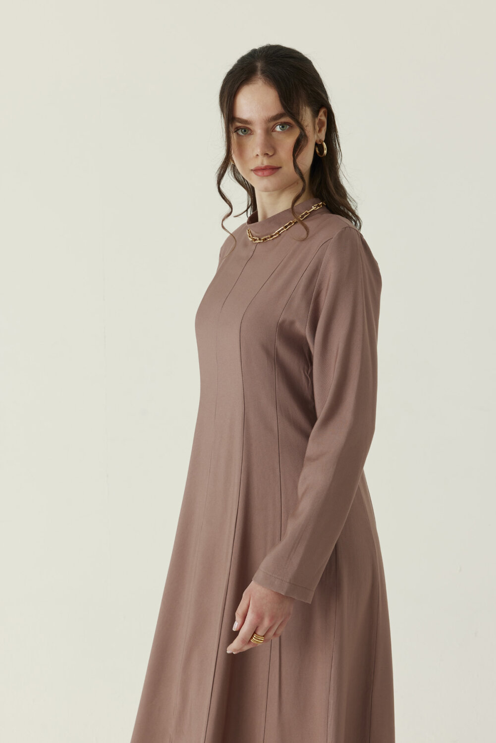 Panel Seam Tencel Dress – Mink (1)