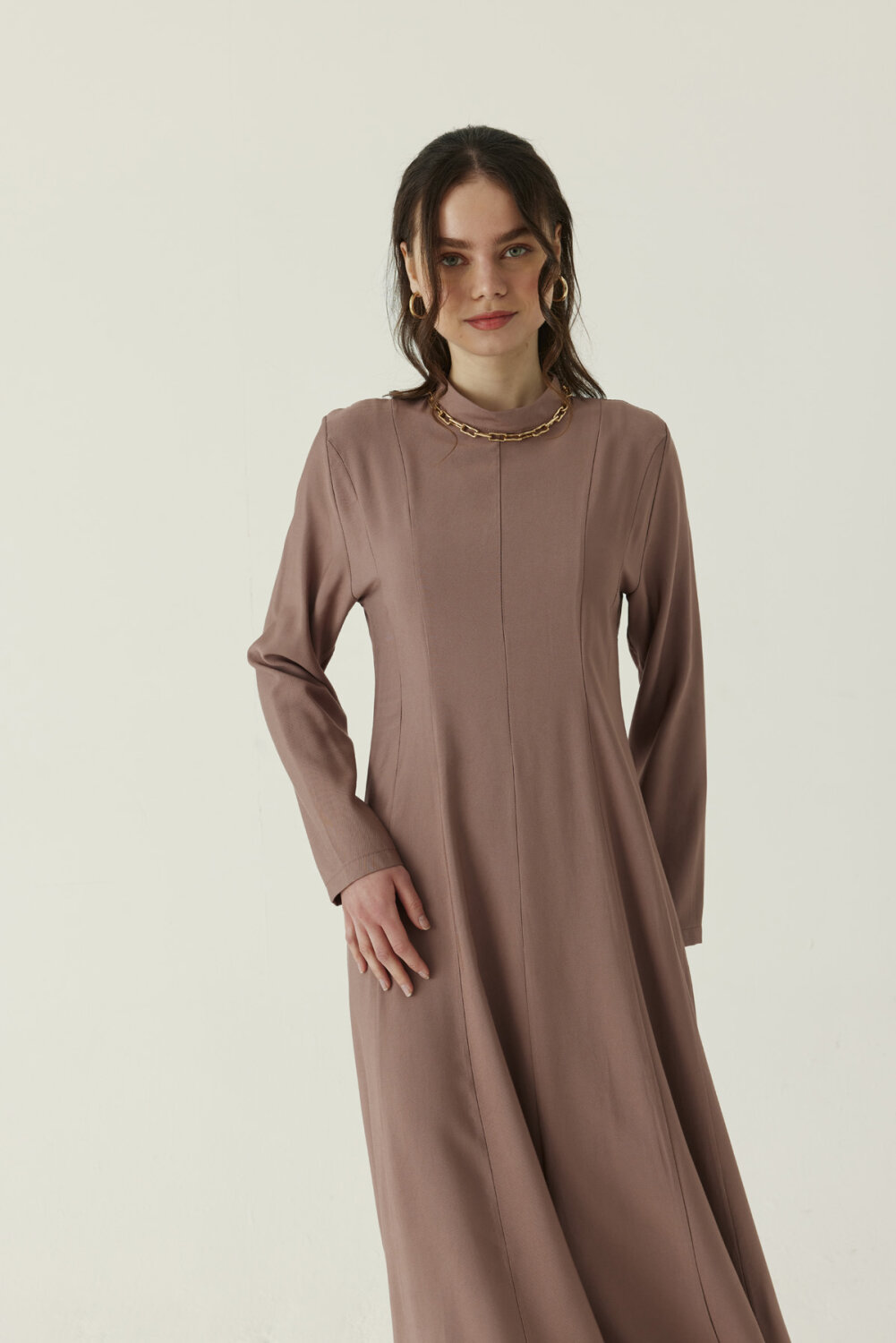 Panel Seam Tencel Dress – Mink - 4