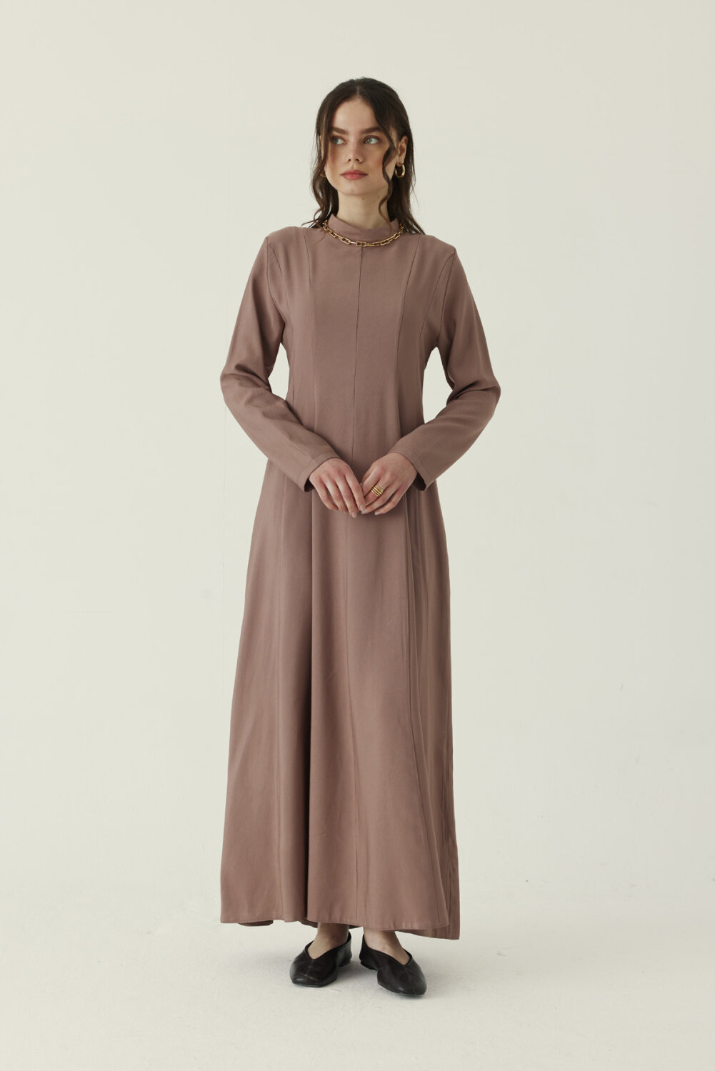 Panel Seam Tencel Dress – Mink - 1